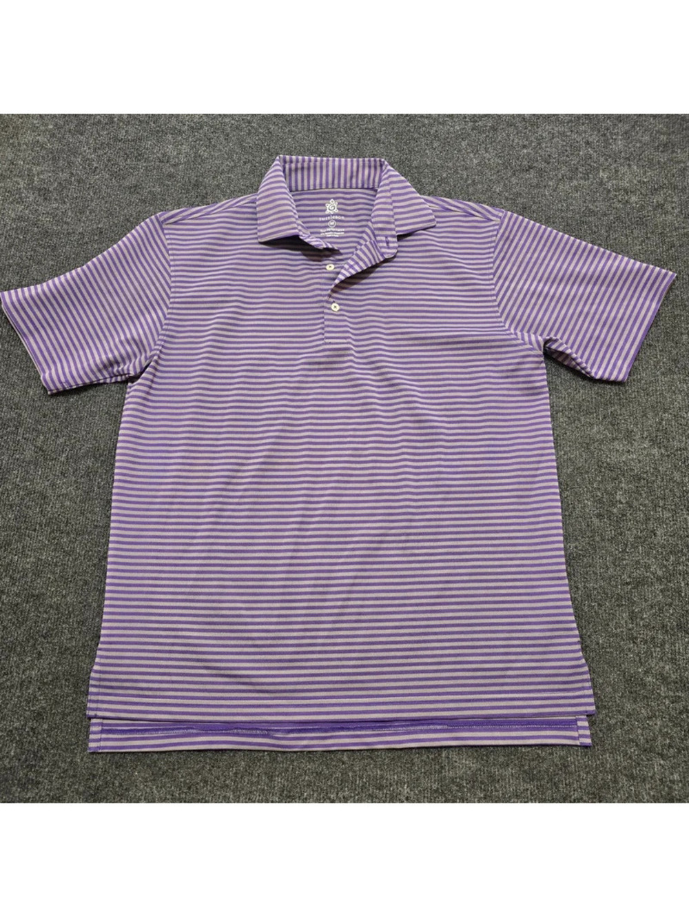 Turtleson Tour Performance Striped Golf Polo Shirt Men Medium Purple Grey Short